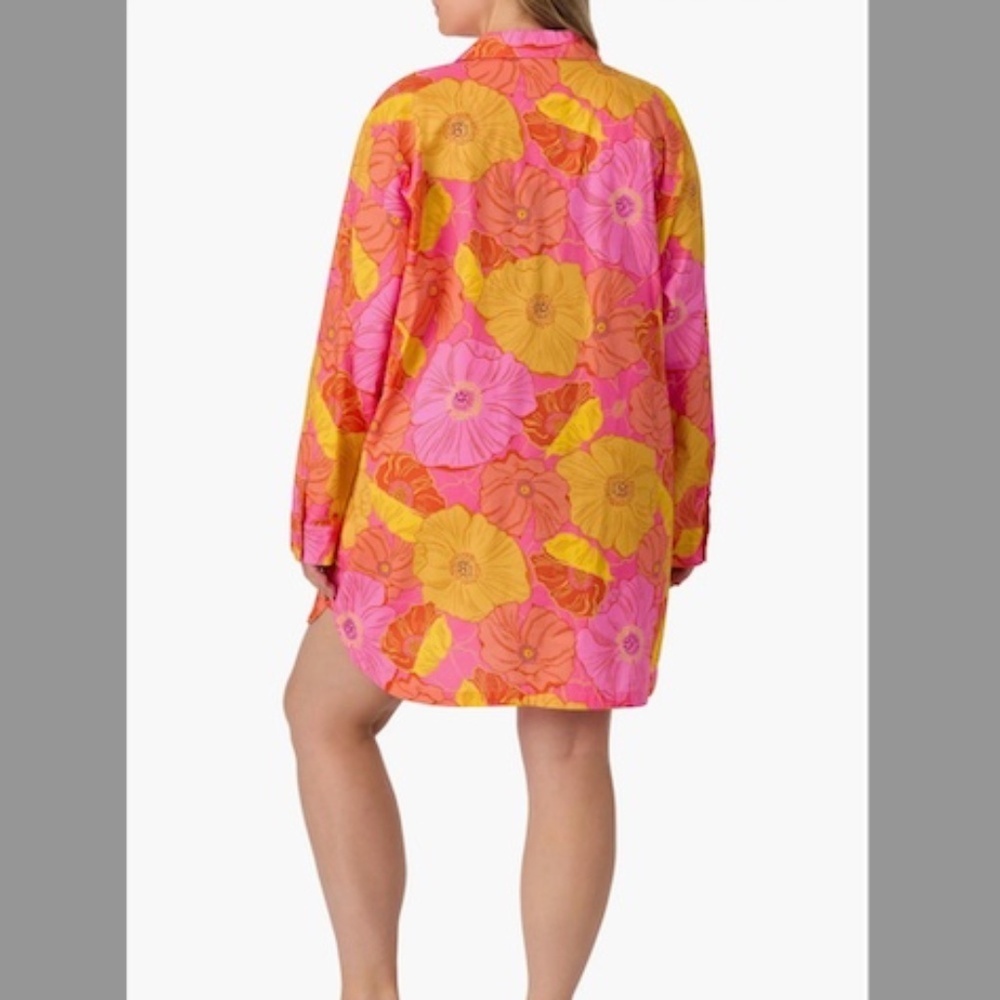 BedHead Floral Organic Cotton Sleep Shirt In Sunkissed Poppies Size Large - Picture 4 of 17